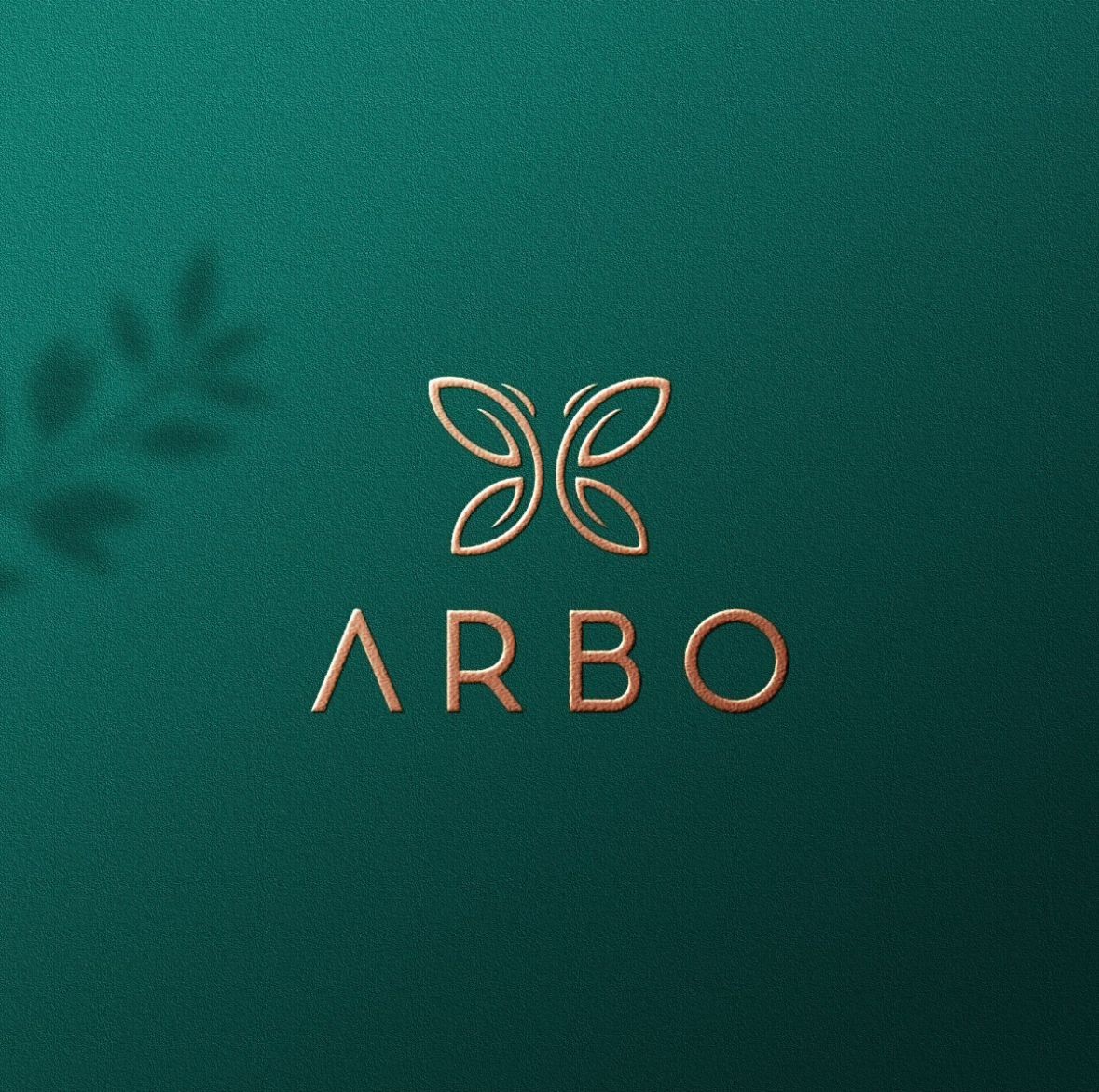 Green background with gold butterfly logo and text 'ARBO' beneath it.